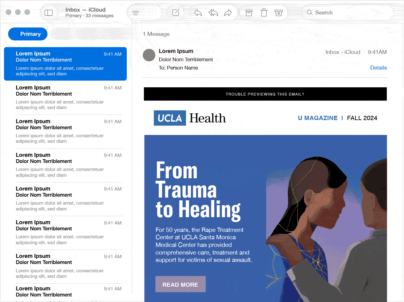 Animated gif illustrating the email version of U Magazine